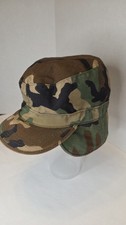 Military Issue Woodland Camo Fitted Cadet Hat Ear Flaps Size 7.25 7 1/4 Vintage