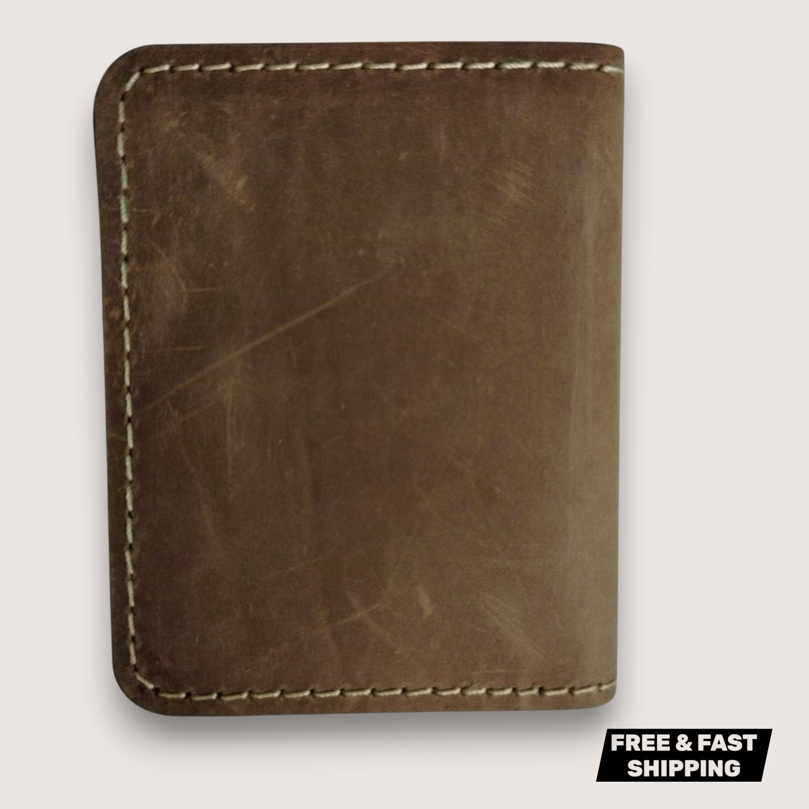 Mens Leather Card Holder Wallet Slim Bifold RFID Credit Case Brown Cowhide