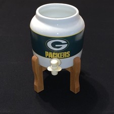Green Bay Packers 9.5" x 7" Ceramic Beverage Dispenser Wooden Stand Cheeseheads