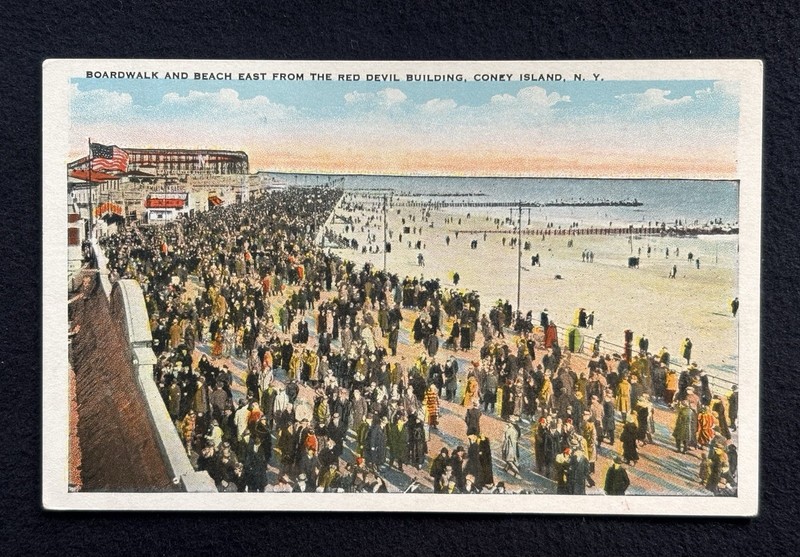 Boardwalk Beach East From Red Devil Building Coney Island New York NY Postcard
