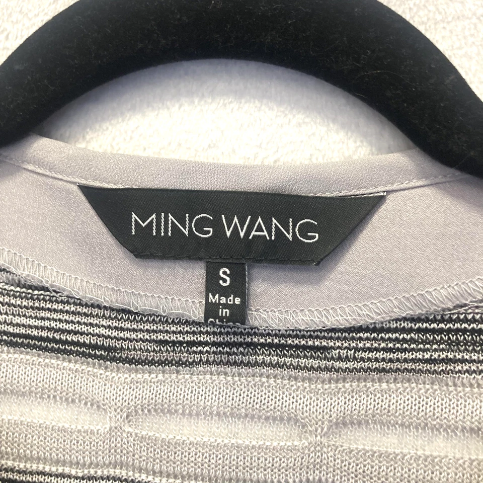 Chaqueta Ming Wang Tejida Frente Abierto Mujer Pequeña Gris Negra Gasa Trasera Manga 3/4 Foto 3 de 4