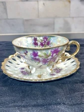 Vintage Royal Sealy porcelain China tea cup and saucer set, Footed Gold Trim