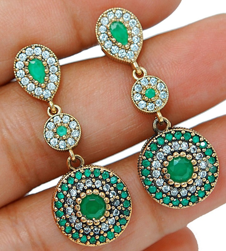 Ottoman 5CT Heat Treated Green Tourmaline 925 Sterling Silver Earrings TE2