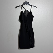 G by Guess Women Elegant Black Ruffle Dress Lace Backless size M.
