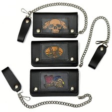 Small Embossed Leather Wallets with Chain - Deer, Eagle, Skull Bike