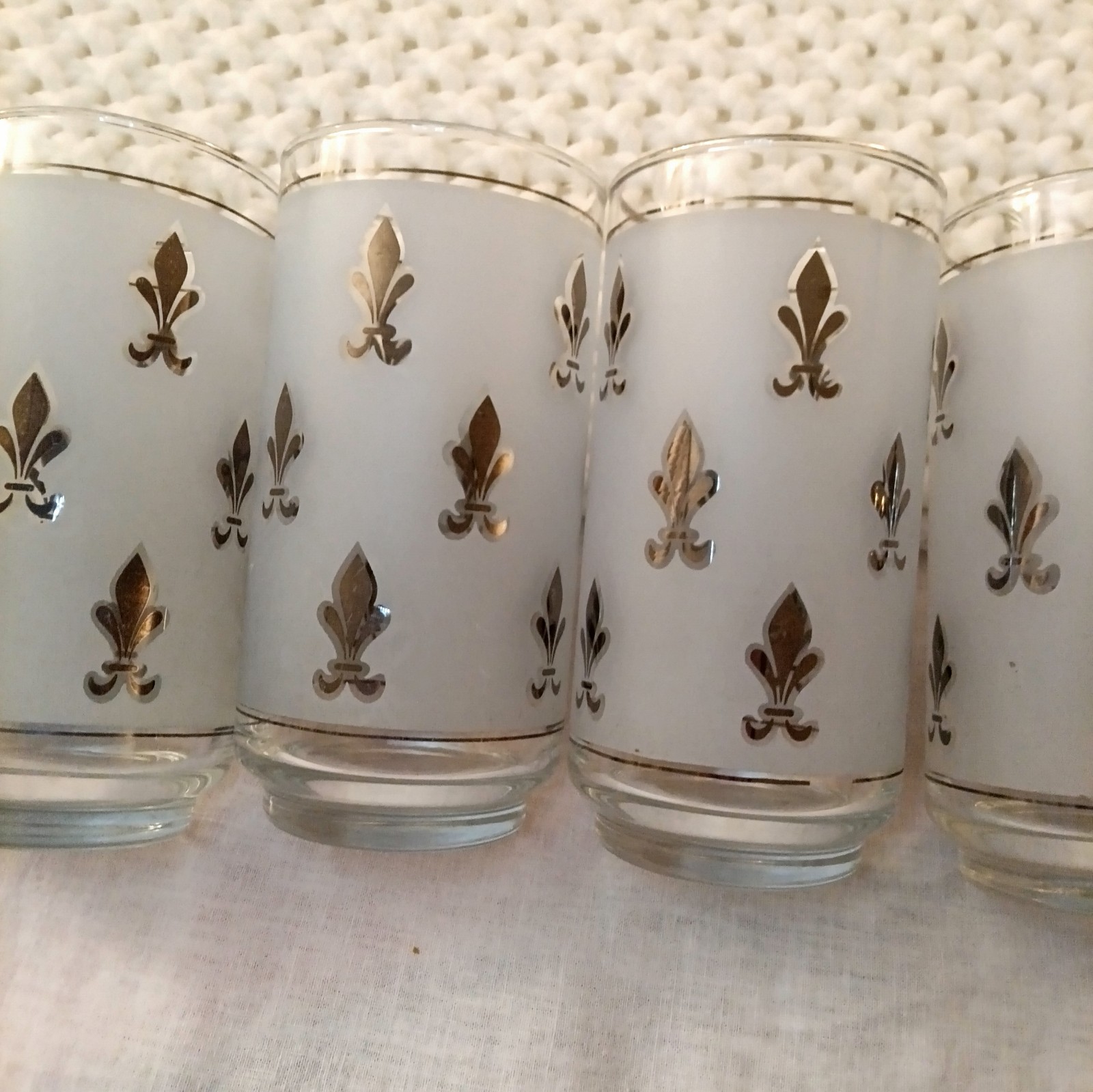 Vintage Libby Glass Set of 4 Fleur de Lis Pattern