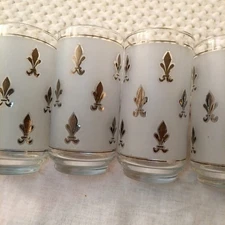 Vintage Libby Glass Set of 4 Fleur de Lis Pattern