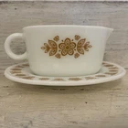 Pyrex Corelle Butterfly Gold Gravy Sauce Boat & Drip Dish Vintage EUC