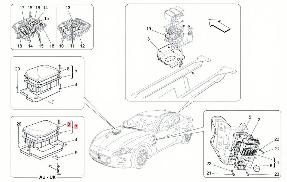 03-18 MASERATI GRANTURISMO ENGINE FUSEBOX CONTROL MODULE BAY COVER ASSEMBLY OEM