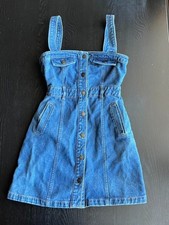 Forever 21 Fashionable Retro Button-Down Denim Pinafore Dress, Size S