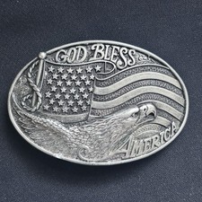 Nocona Belt Buckle God Bless America Eagle Flag Leather Belt USA