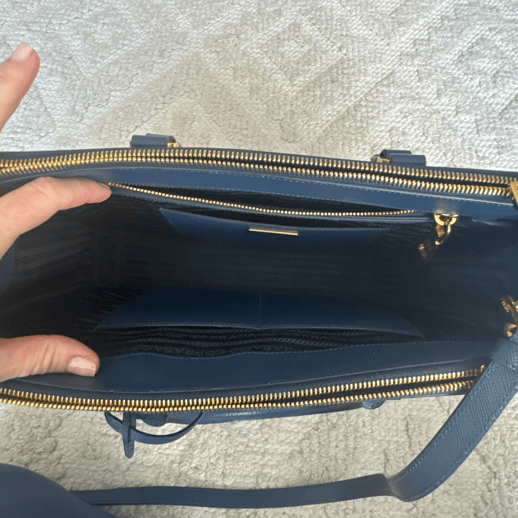 Prada Saffiano Lux Galleria Double Zip Front Pocket satchel Blue image 9