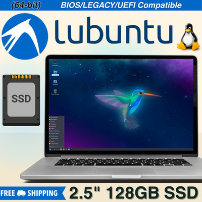 Lubuntu 64-Bit 128GB 2.5'' SSD | Lightweight Linux OS Latest Version BIOS/LEGACY