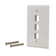 LOGICO 25 Pack Lot 3 port Hole Keystone Jack Wall Plate Smooth Surface White