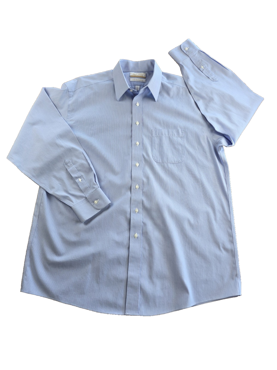 Roundtree & Yorke Gold Label Dress Shirt Mens Size 17x35 Blue Stripe Luxe  179