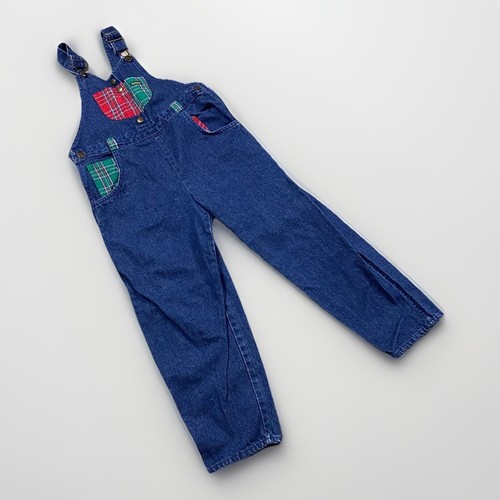 Vintage Oshkosh B'Gosh Vestbak Overalls Plaid Kids Youth 7 Made in USA Jeans