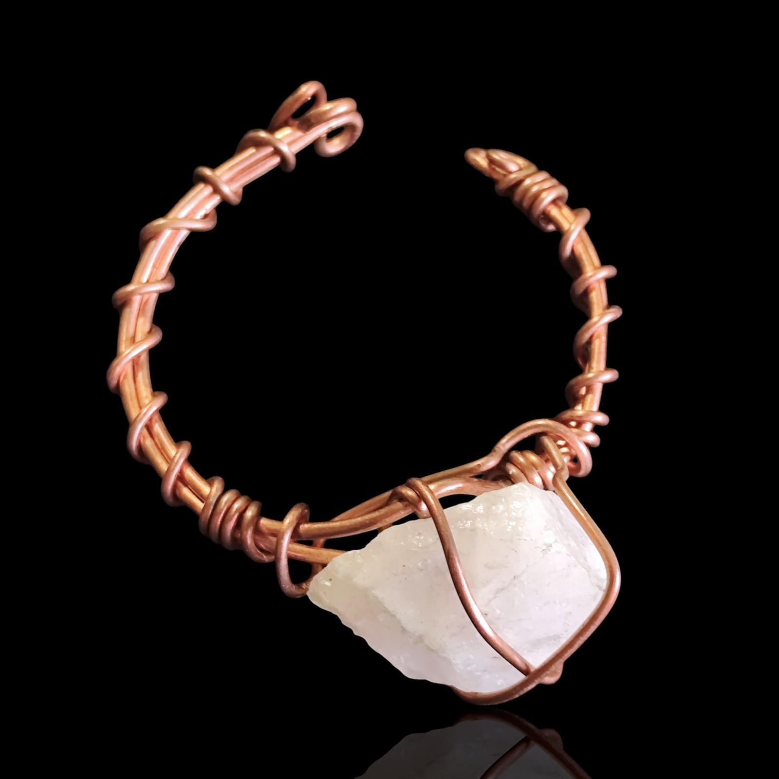 Solid Copper Quartz Stone Wire Wrap Cuff Bracelet… - image 2