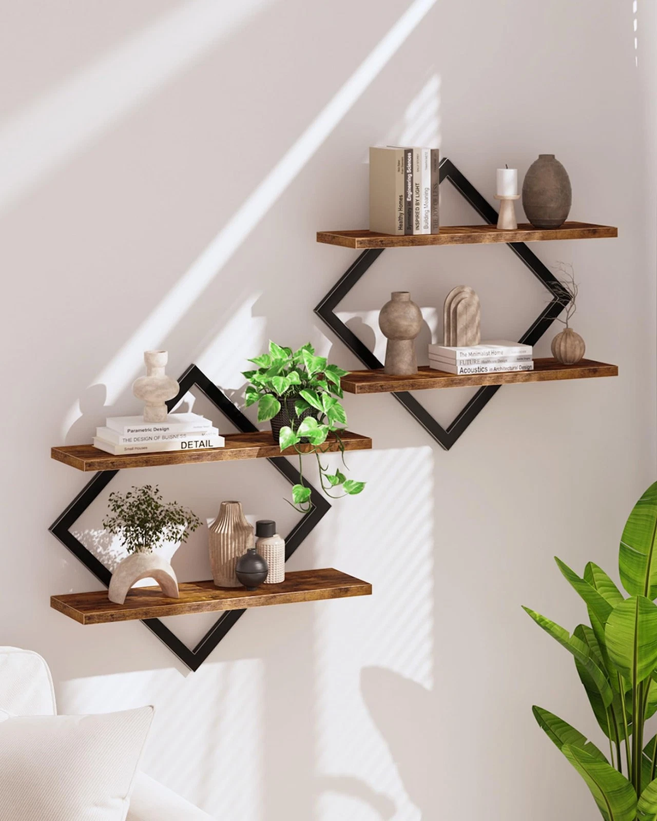 Floating Shelves, Set of 2 Wall Shelves, 2-Tier Hanging Shelves, Wall Shelf S...