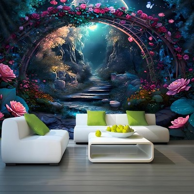1pc Extra Large Dreamy Archway Wreath Mountain Aesthetic Print Tapestry, Polyest