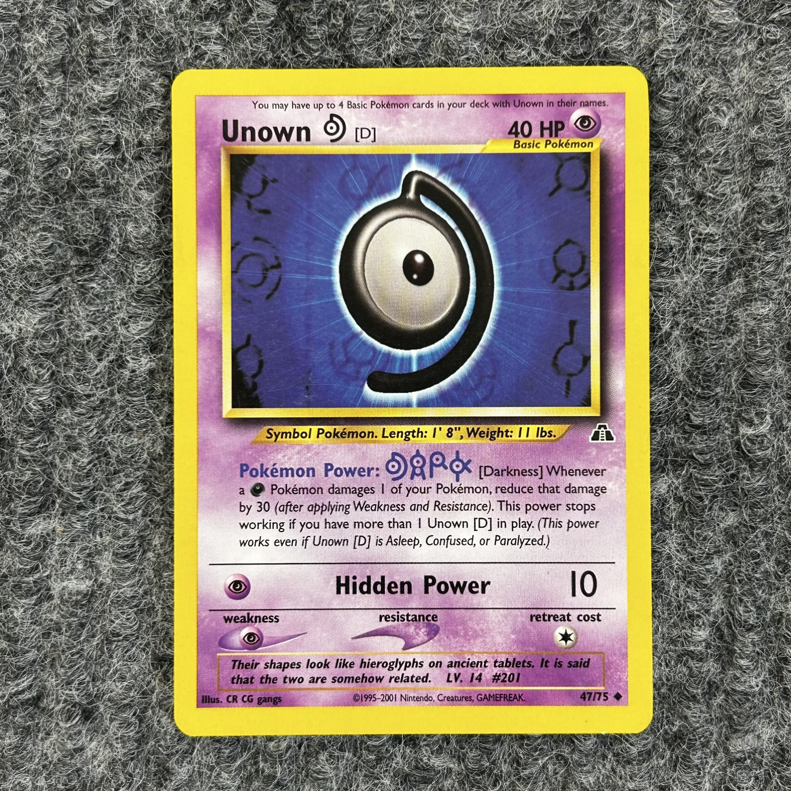Vintage Pokemon Neo Discovery Unown D 47/75 Trading Card LP
