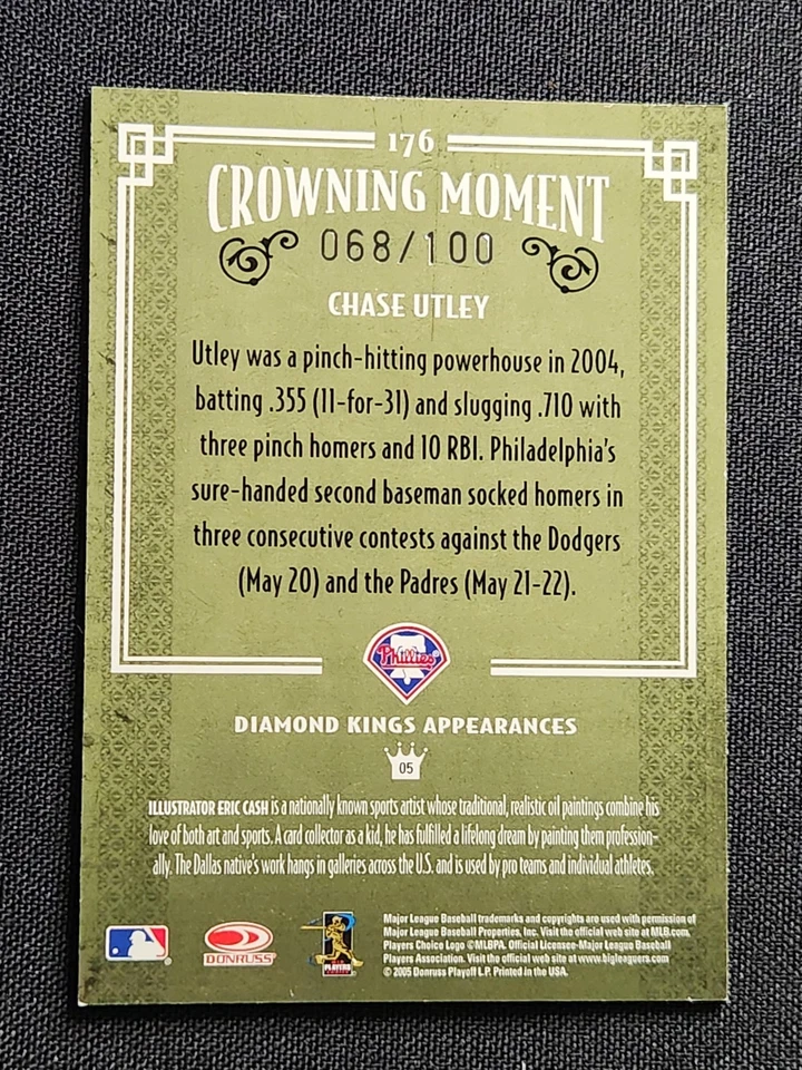 Donruss Diamond Kings Chase Utley 2005 marco azul/100 (Phillies) Foto 2 de 2