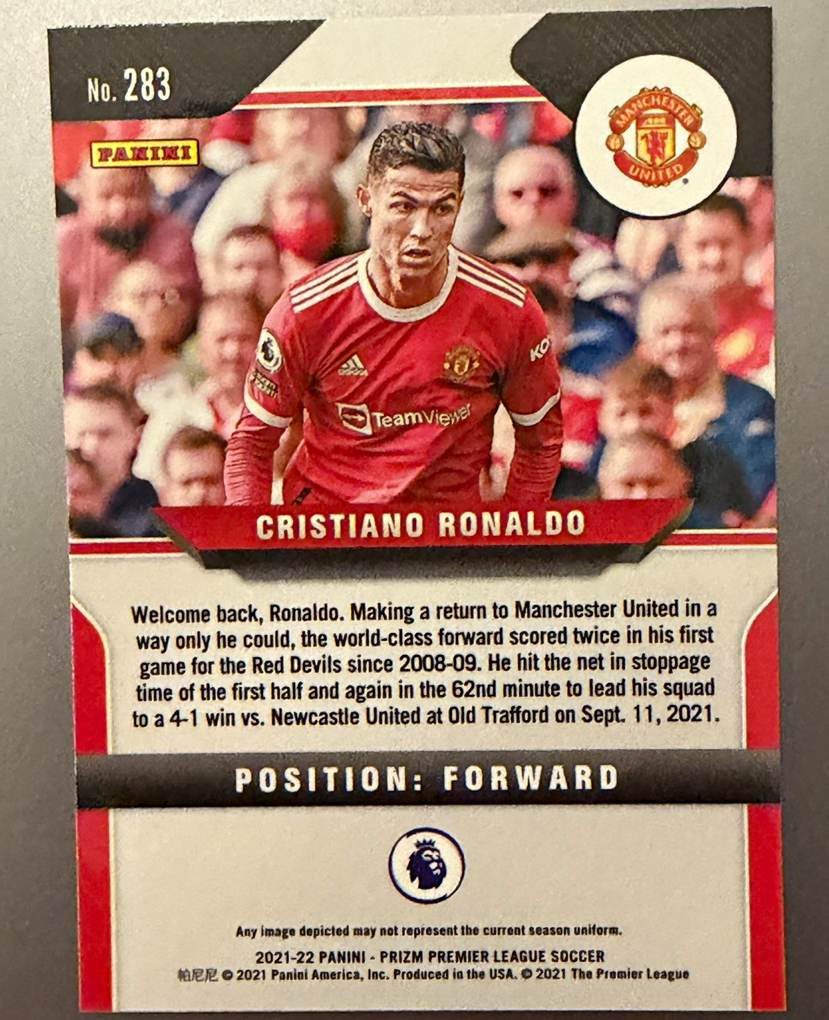 Panini Prizm Premier League 2021-22 Cristiano Ronaldo Man United #283 Base view 2