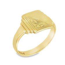 9ct Yellow Gold Rectangular Half-Engraved Signet Ring - Size W