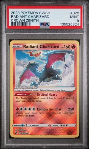 PSA 9 Radiant Charizard Holo #020 2023 Pokemon Crown Zenith 135526824