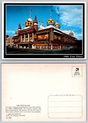 Mitchell Corn Palace 1986 Postcard - Native American Art by Cal Schultz