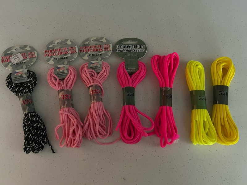 New Lot Of 7 Parachute Cord Pacakges Great For Crafts, Keychain/bracelet Making