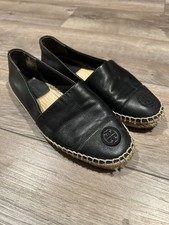 Tory Burch Black Leather Espadrille Size 7M Women Flats