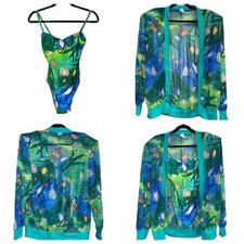 Vintage Gottex 2-Piece Vibrant Blue and Green Swimsuit and Cover-Up Set