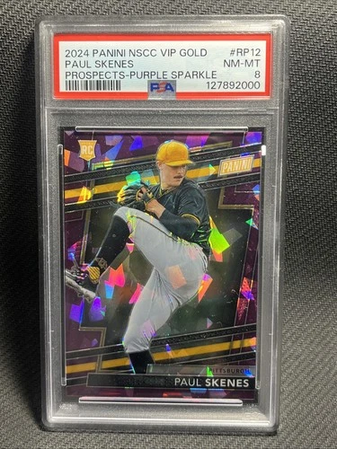 2024 PANINI NSCC VIP GOLD PAUL SKENES ROOKIE PURPLES PARKLE 1/49 PSA 8 PIRATES