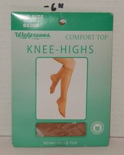 Walgreens Knee Highs Pantyhose Reinforced Toe One Size Beige