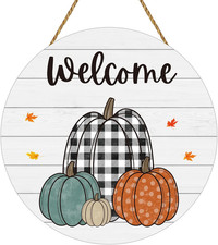 Fall Decorations Pumpkins Maple Leaves Welcome Wooden Door Hanging Sign Autumn
