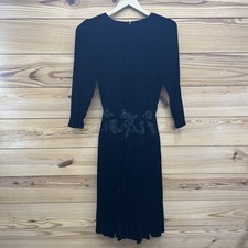 Donna Morgan for NSP Vintage Dress 5/6 Black Velvet Drop Waist Embroidered B83