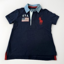 Polo Ralph Lauren Shirt Kids 5 Blue USA Flag Big Pony Chambray Collar Polo Golf