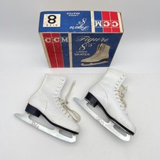 Vintage CCM Figure 8's Ladies White Ice Figure Skates Size 8 Taiwan With Box