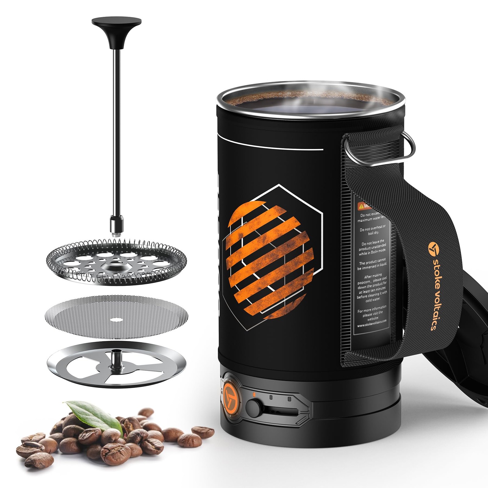 Electric French Press Coffee Maker, 120V Boil Water & Press Coffee 2-in-1, Po...