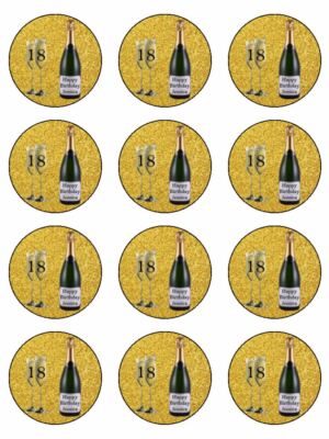 Gold champagne bottle 18 Personalised edible cupcake Toppers Wafer ...