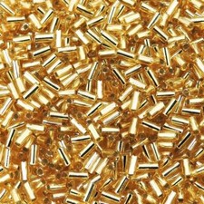 Miyuki Bugle Beads Size 1, 3mm x 1.5mm, 19.5 Gram Tube, Silver Lined Gold