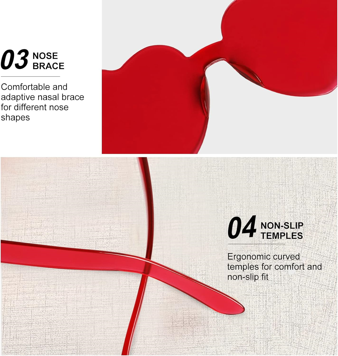 BOZILY Party Glasses, Rimless Heart Shaped/Retro Round Sunglasses