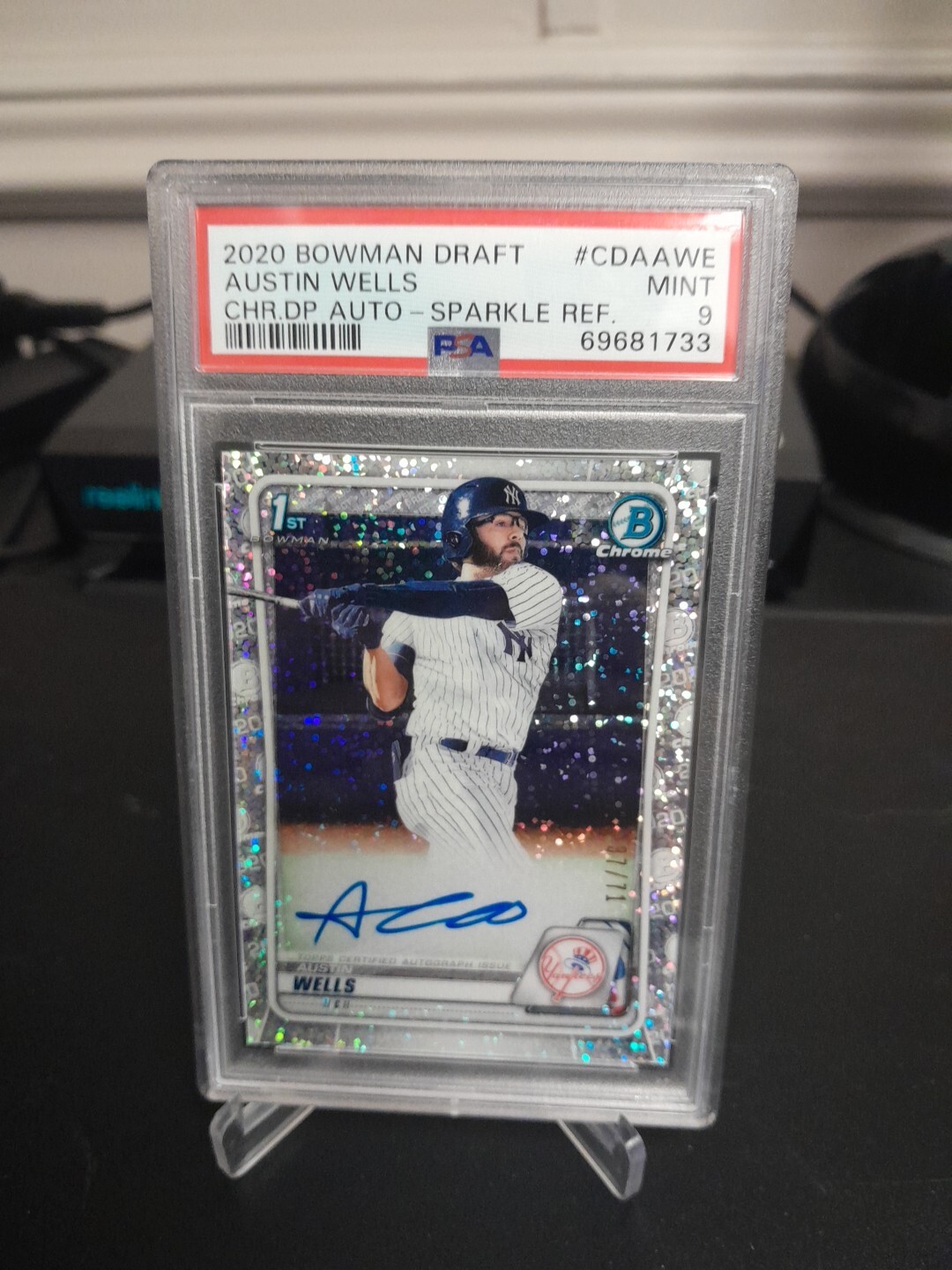 2020 Bowman Draft Austin Wells Chrome Sparkle Refractor Autograph #D 37/71 PSA 9
