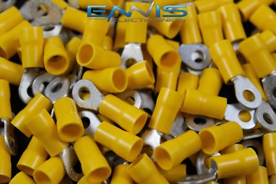 10-12 GAUGE 500 PK VINYL RING # 8 CONNECTOR CRIMP TERMINAL YELLOW WIRE AUTO