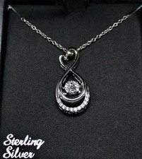 New Sterling Silver White CZ Heart Infinity Pendant Necklace
