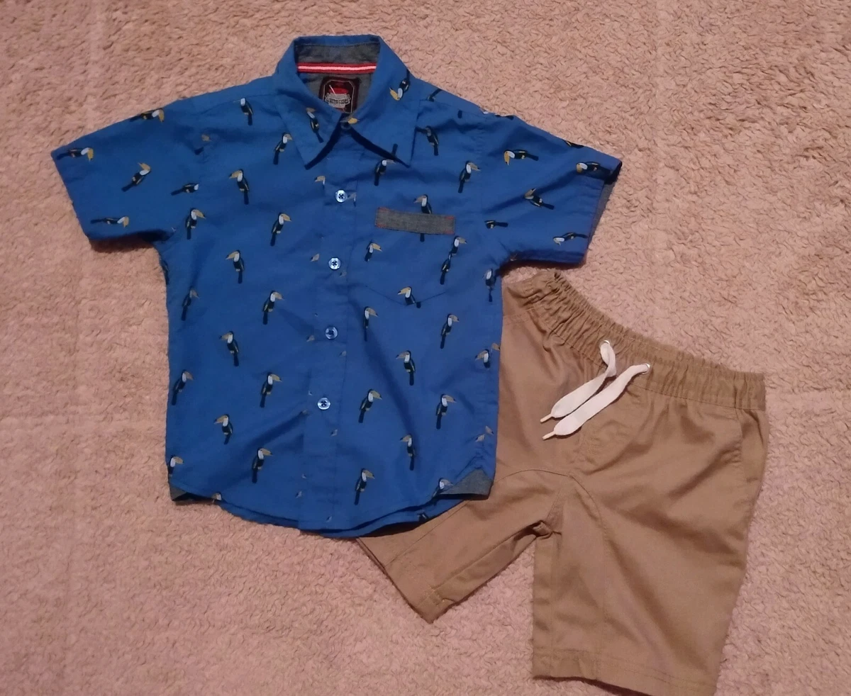 Khaki shorts blue clearance shirt