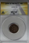 1906  .01   ANACS   MS 63 RB   Indian Head Cent, Indian Small Cent, One Cent
