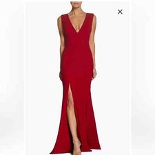 Dress The Population Sandra Plunge Crepe Trumpet Gown in Garnet Size Small