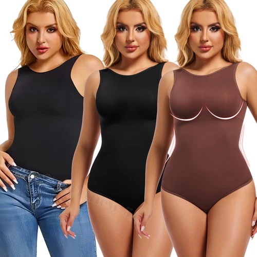 Women Crew Neck Full Body Shaper Slimming Firm Control Tummy Bodysuit Shapewear - Picture 1 of 33