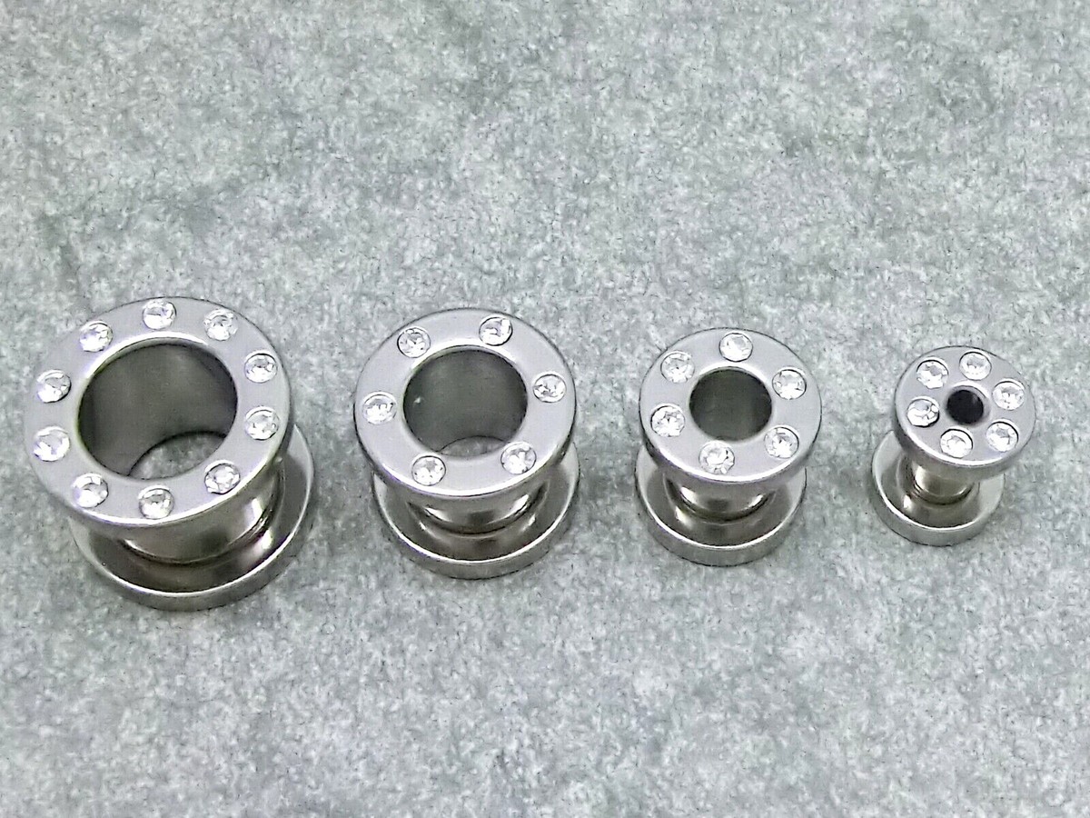 Flesh Vite Tunnel Plug Acciaio 1 Pezzo Cristalli Strass 4 6 8 10 MM Orecchio - Foto 4